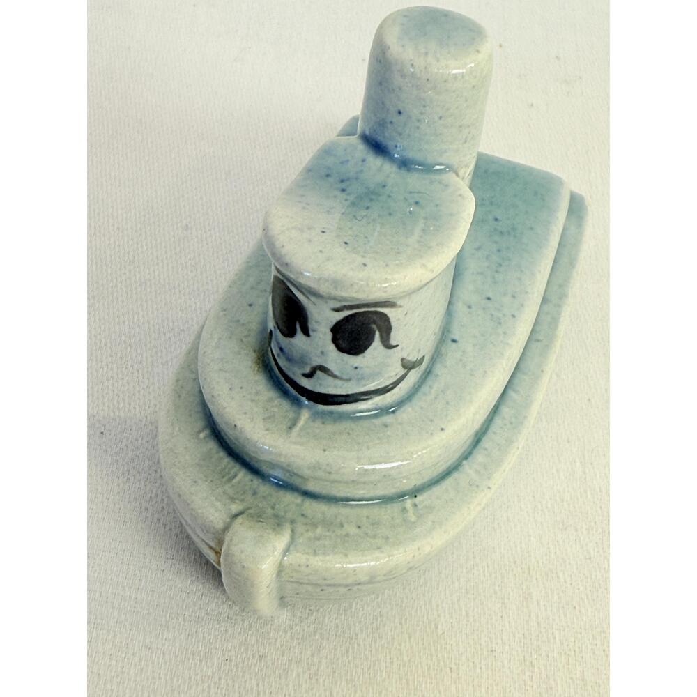 Smiling Ceramic Blue Boat Decorative Figurine - Picture 5 of 8